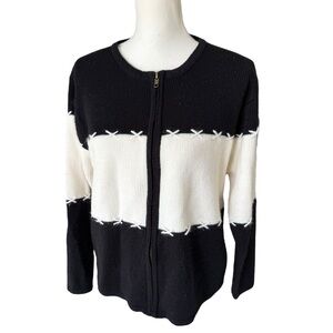 Crystal-Kobe Black white Knit cardigan Sweater full zipper women medium modern